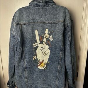 Floral Peace Sign Denim Jacket hipster streetwear artsy